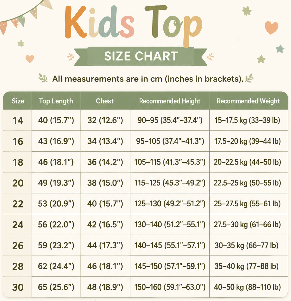 jersey size chart