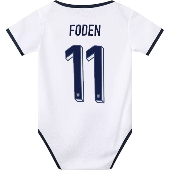 Phil Foden White Baby Bodysuit 2024 England Soccer Jersey