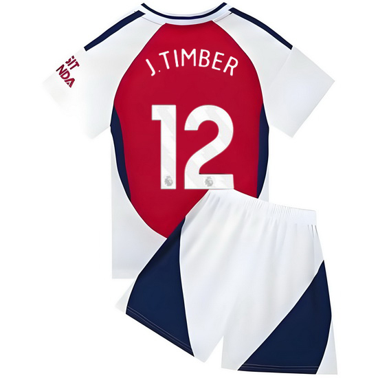 24/25 Jurrien Timber #12 Red/White Home Youth Soccer Jersey