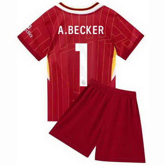 24/25 Alisson Becker #1 Red Home Youth Soccer Jersey