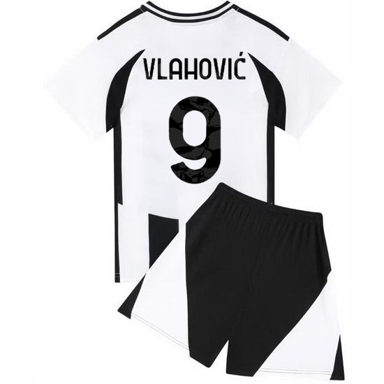 24/25 Dusan Vlahovic #9 White/Black Home Youth Soccer Jersey