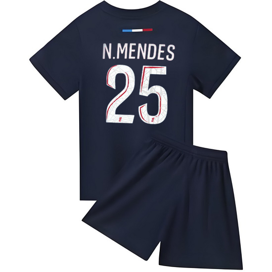 24/25 Nuno Mendes #25 Red/Blue Home Youth Soccer Jersey
