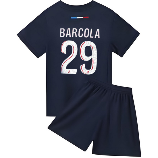 24/25 Bradley Barcola #29 Red/Blue Home Youth Soccer Jersey