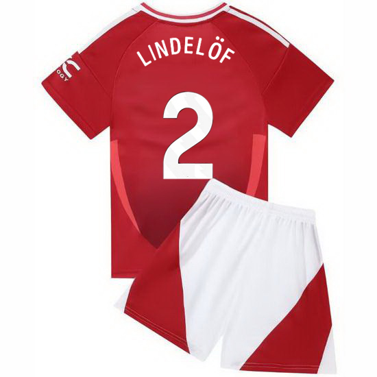 24/25 Victor Lindelof #2 Red Home Youth Soccer Jersey