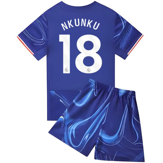 24/25 Christopher Nkunku #18 Blue Home Youth Soccer Jersey