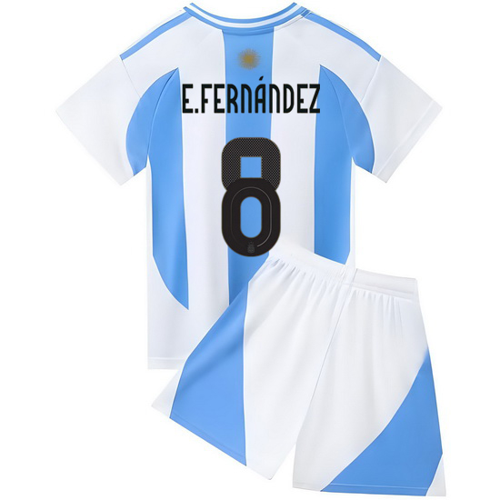2024 Enzo Fernandez Argentina #8 White/Blue Home Youth Soccer Jersey