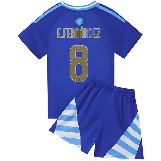 2024 Enzo Fernandez Argentina #8 Lucid Blue Away Youth Soccer Jersey