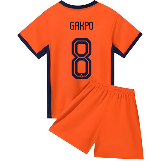 2024 Cody Gakpo Netherlands #8 Orange Home Youth Soccer Jersey