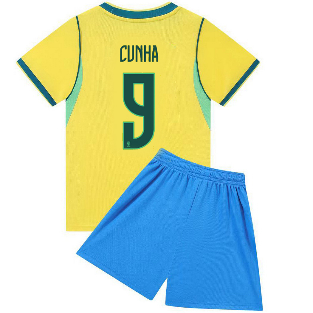 2026 Matheus Cunha Brazil #9 Home Youth Soccer Jersey