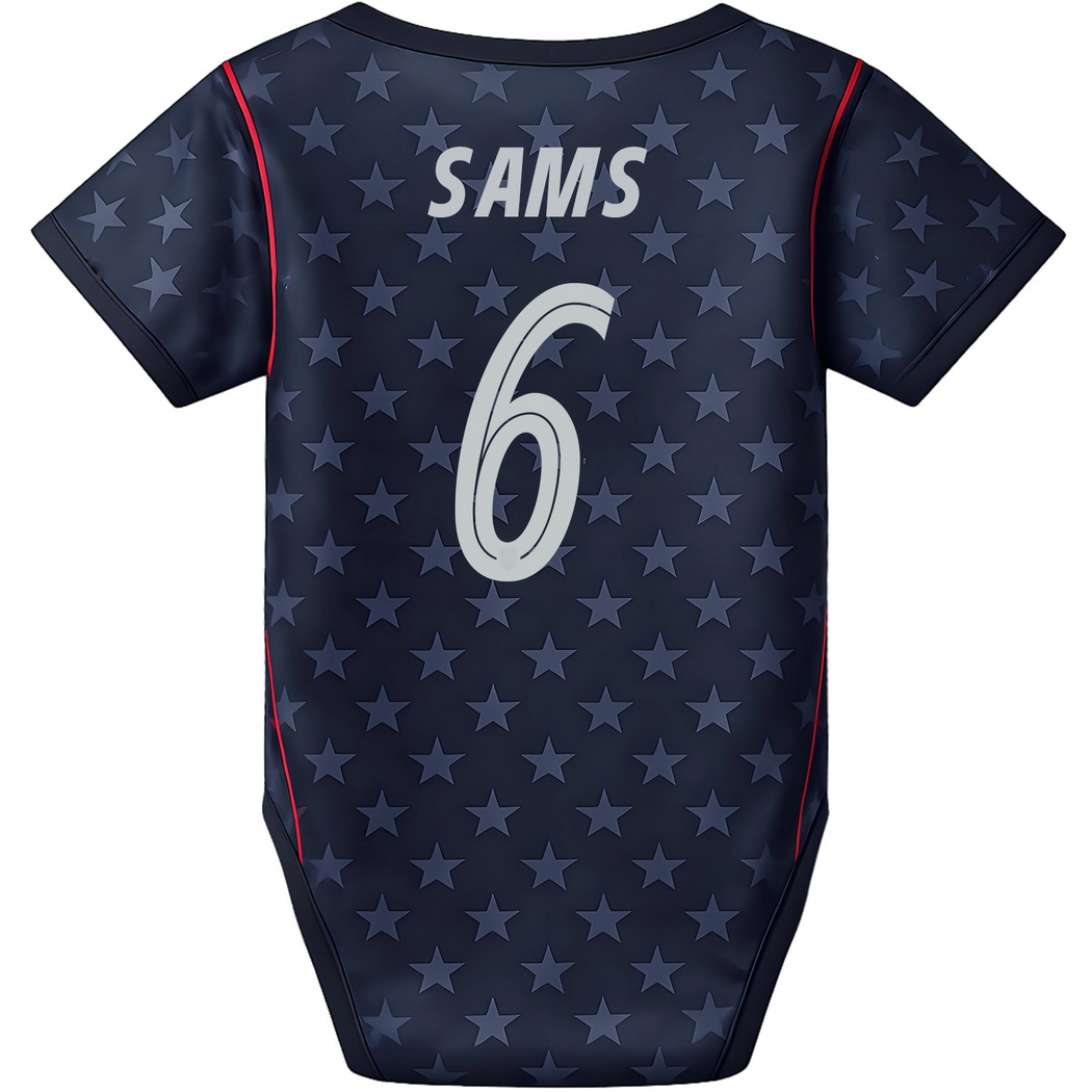 Emily Sams Blue Baby Bodysuit 26/27 USA Soccer Jersey