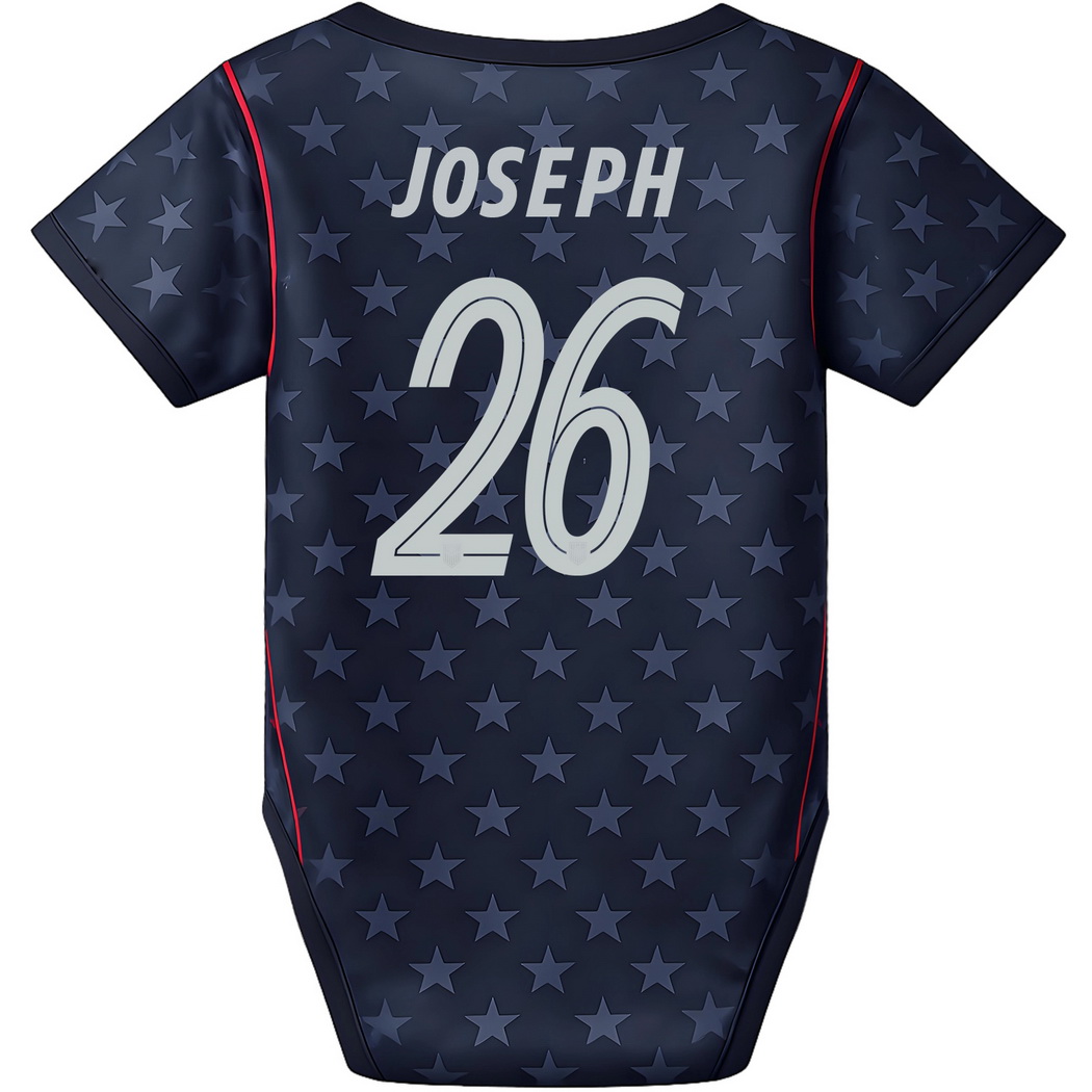 Jameese Joseph Blue Baby Bodysuit 26/27 USA Soccer Jersey