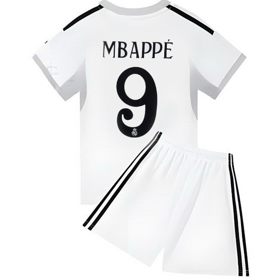 25/26 Kylian Mbappe #9 White Team Home Youth Soccer Shirt