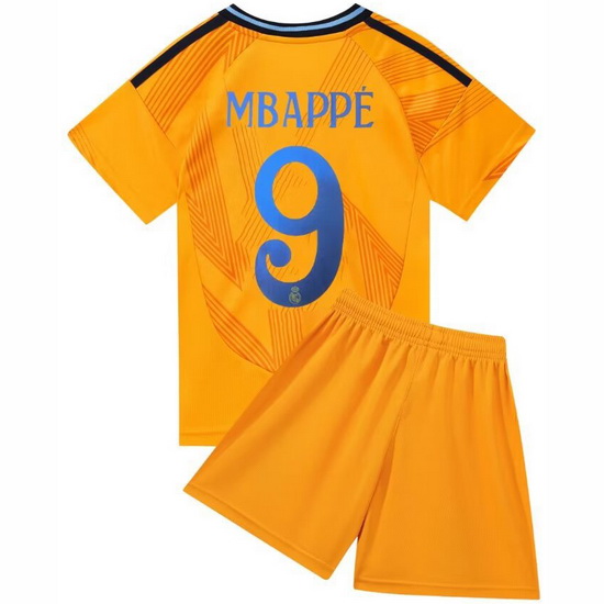 24/25 Kylian Mbappe #9 Orange Game Away Youth Soccer Shirt