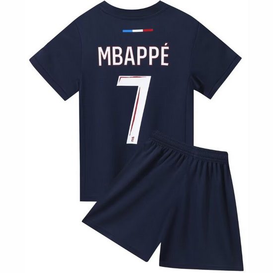 24/25 Kylian Mbappe #7 Blue Team Home Youth Soccer Shirt