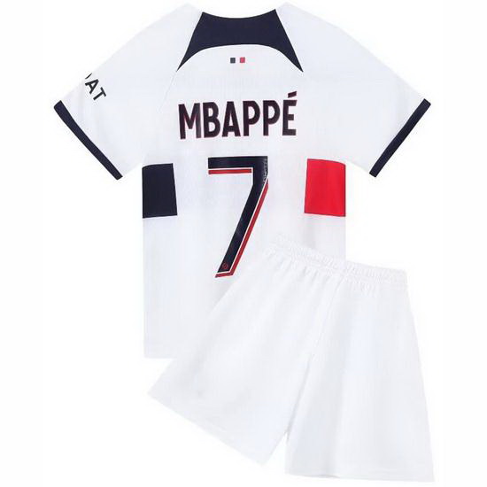 23/24 Kylian Mbappe #7 White Team Away Youth Soccer Shirt