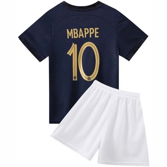 22/23 Kylian Mbappe #10 Blue France Home Youth Soccer Shirt