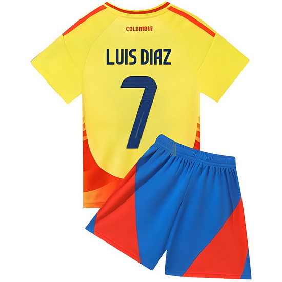 2024 Luis Diaz #7 Yellow Colombia Home Youth Soccer Shirt