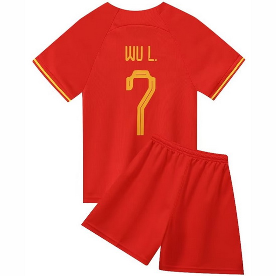 2023 Wu Lei #7 Red China Home Youth Soccer Shirt