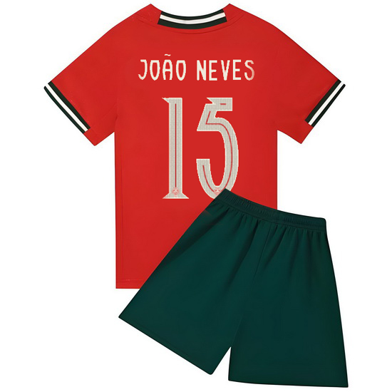 2025 Joao Neves #15 Red Portugal Home Youth Soccer Shirt