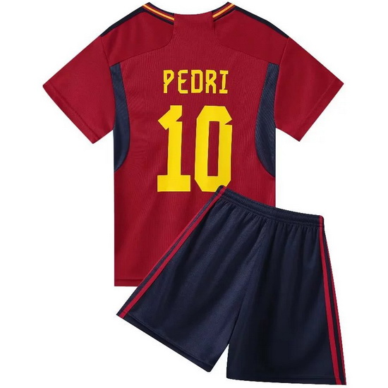 2022 Pedri #10 Red Spain Home Kids Soccer Shirt