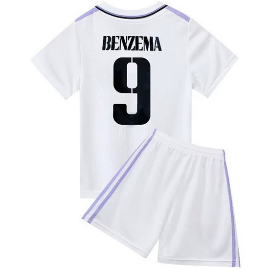 22/23 Karim Benzema #9 White Team Home Kids Soccer Shirt