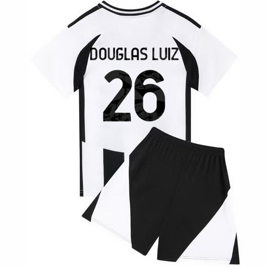 24/25 Douglas Luiz #26 White/Black Team Home Youth Shirt