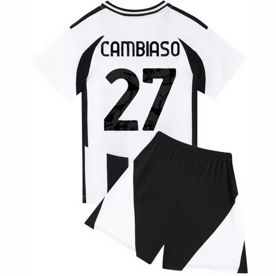 24/25 Andrea Cambiaso #27 White/Black Team Home Youth Shirt