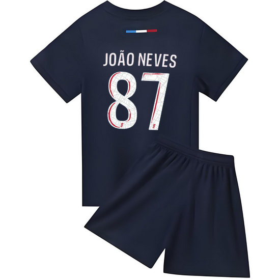 24/25 Joao Neves #87 Red/Blue Team Home Youth Soccer Shirt