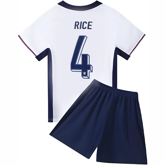 2024 Declan Rice #4 White England Home Kids Soccer Jersey