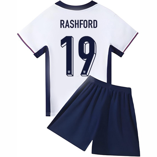 2024 Marcus Rashford #19 White England Home Kids Soccer Jersey