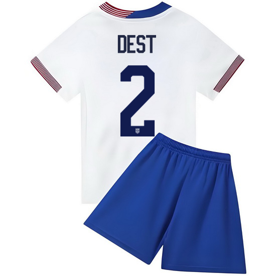 2024 Sergino Dest #2 White USA Home Kids Soccer Jersey