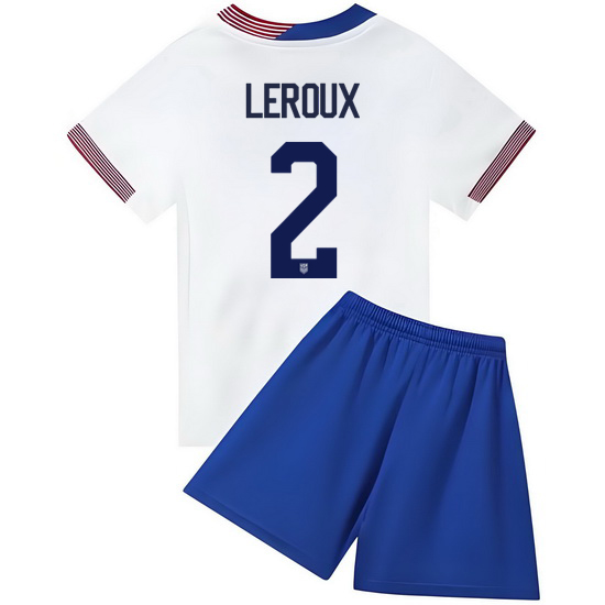 2024 Sydney Leroux #2 White USA Home Kids Soccer Jersey