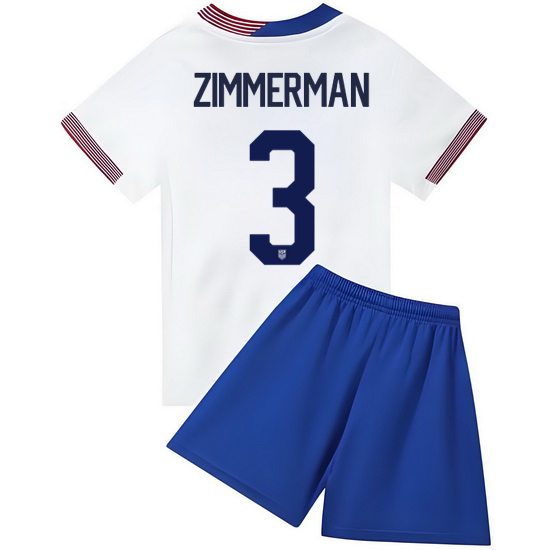 2024 Walker Zimmerman #3 White USA Home Kids Soccer Jersey