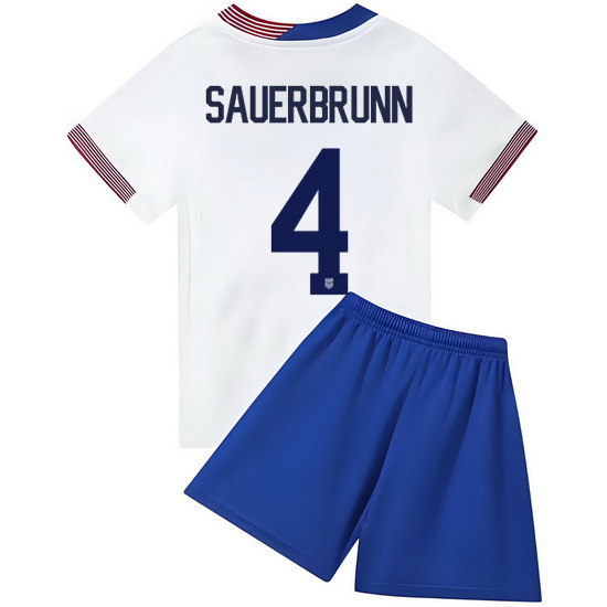 2024 Becky Sauerbrunn #4 White USA Home Kids Soccer Jersey