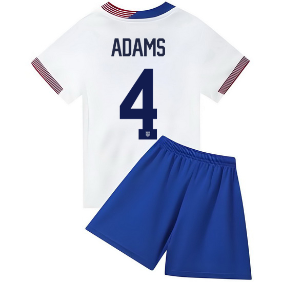 2024 Tyler Adams #4 White USA Home Kids Soccer Jersey