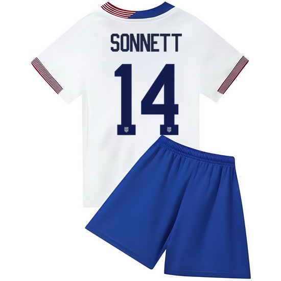 2024 Emily Sonnett #14 White USA Home Kids Soccer Jersey