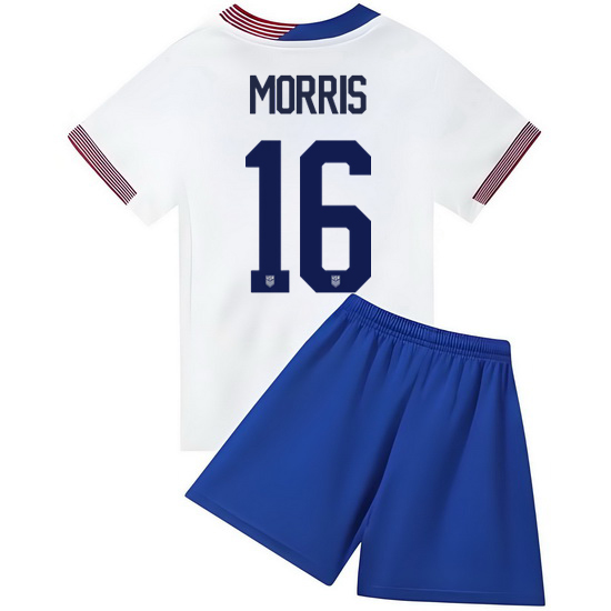 2024 Jordan Morris #16 White USA Home Kids Soccer Jersey