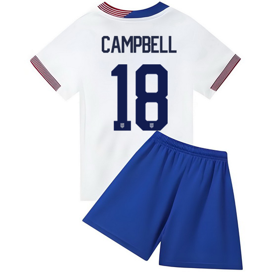 2024 Jane Campbell #18 White USA Home Kids Soccer Jersey