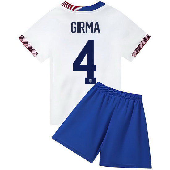 2024 Naomi Girma #4 White USA Home Kids Soccer Jersey