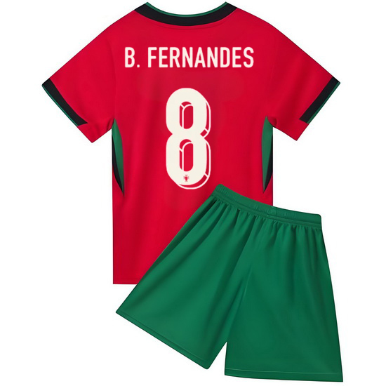 2024 Bruno Fernandes #8 Red Portugal Home Kids Soccer Jersey