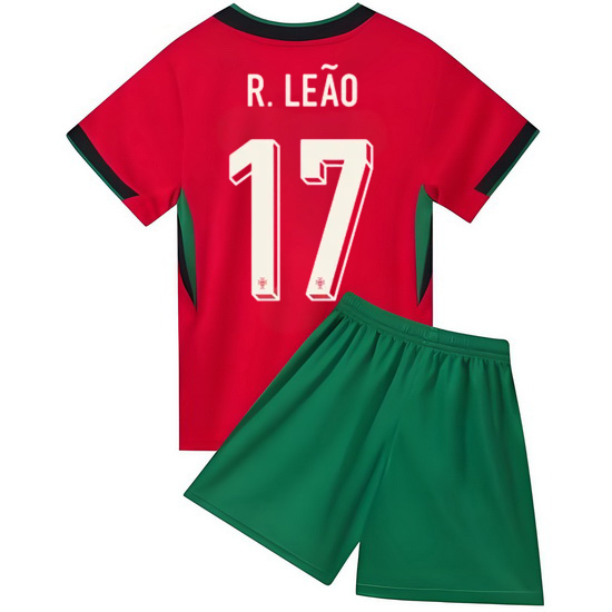 2024 Rafael Leao #17 Red Portugal Home Kids Soccer Jersey
