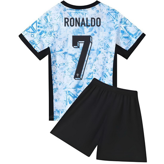 2024 Cristiano Ronaldo #7 Blue Portugal Away Kids Soccer Jersey