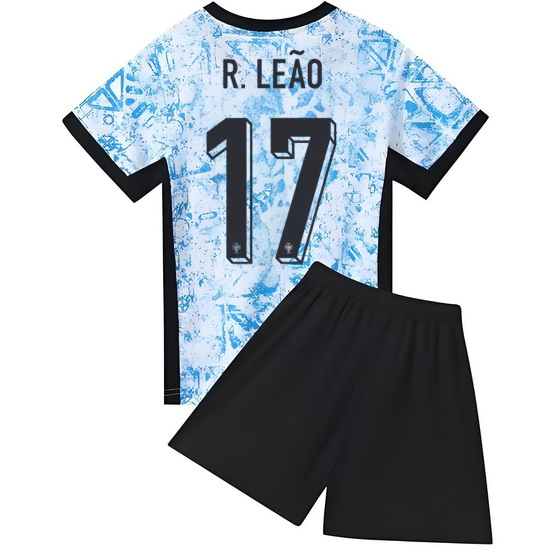 2024 Rafael Leao #17 Blue Portugal Away Kids Soccer Jersey