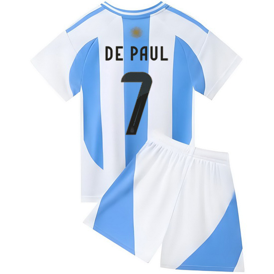 2024 Rodrigo de Paul #7 White/Blue Argentina Home Kids Jersey