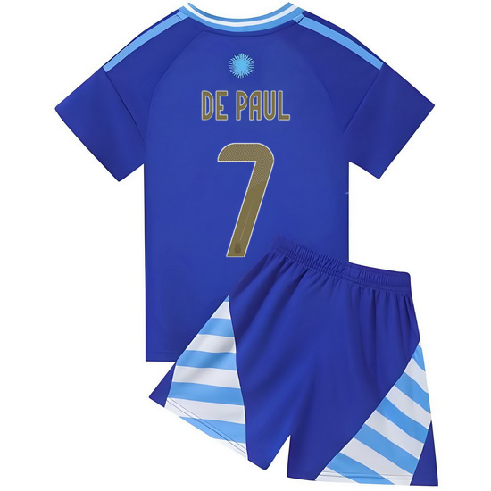2024 Rodrigo de Paul #7 Lucid Blue Argentina Away Kids Jersey