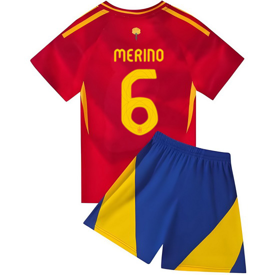 2024 Mikel Merino #6 Red Spain Home Kids Soccer Jersey