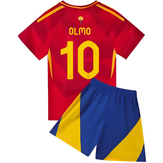 2024 Dani Olmo #10 Red Spain Home Kids Soccer Jersey