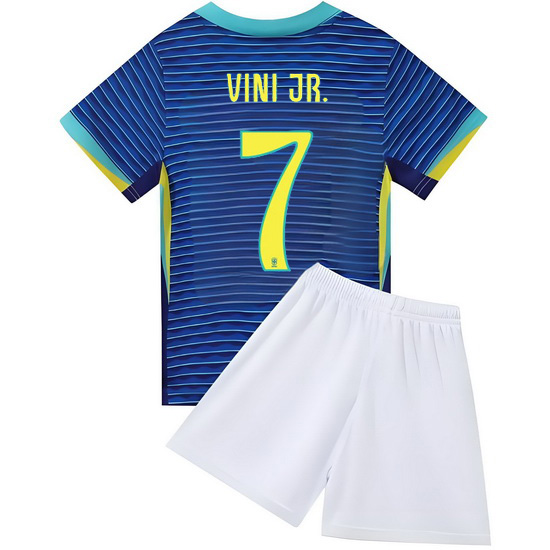 2024 Vinicius Junior #7 Blue Brazil Away Kids Soccer Jersey