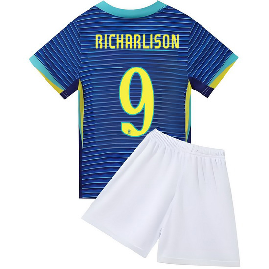 2024 Richarlison #9 Blue Brazil Away Kids Soccer Jersey