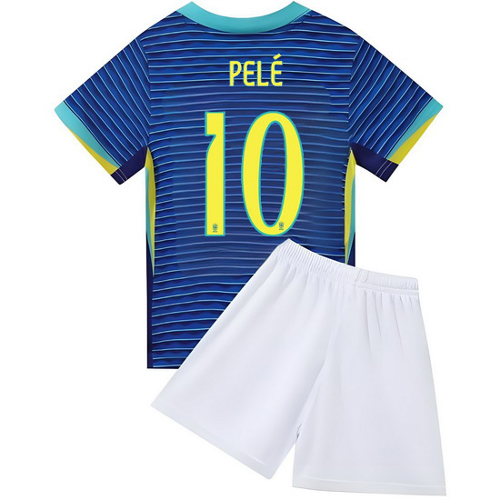2024 Pele #10 Blue Brazil Away Kids Soccer Jersey